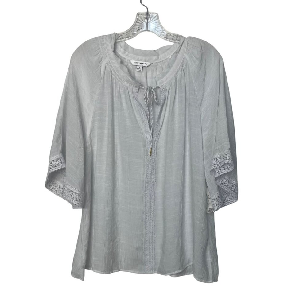Counterparts Blouse Womens Medium White New Boho Front Tie